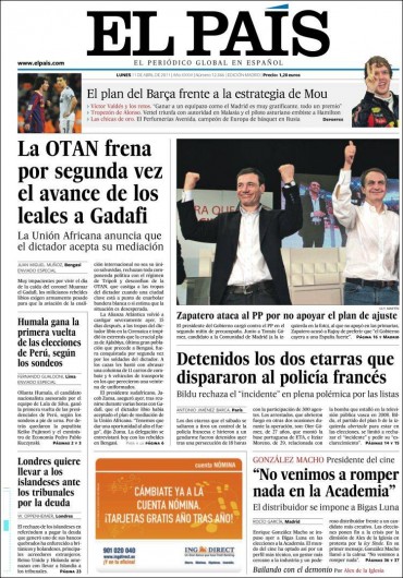Portada de El País España